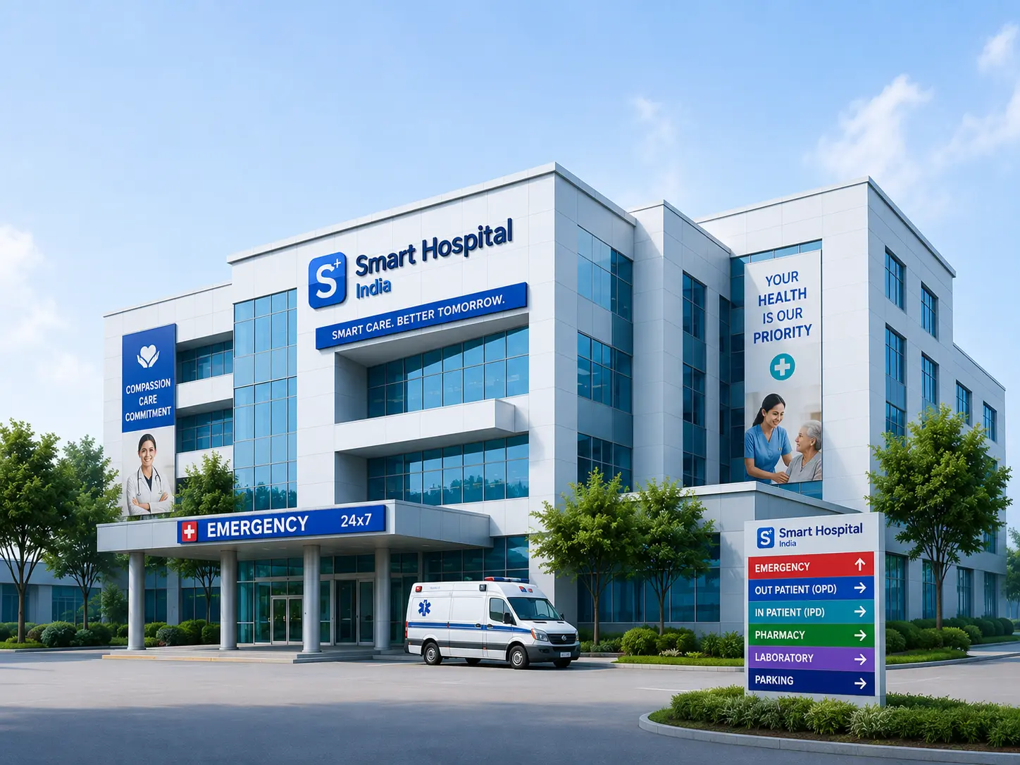 Modern hospital building — Smart Care Better Tomorrow
